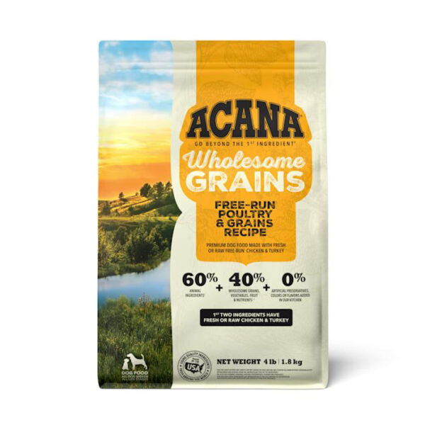 Acana® Wholesome Grains Dry Dog Food, Free-Run Poultry and Grains, Real Chicken & Turkey, Cage-Free Eggs, Gluten Free 4lb