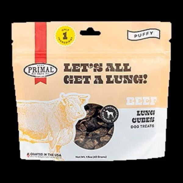 Primal Dehydrated Beef Lung Dog Treats, Let's All Get A Lung Single Ingredient Natural Training Treats