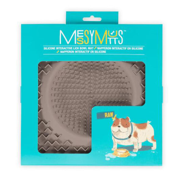 Messy Mutts Silicone Therapeutic Licking Bowl Mat | 10" x 10" | Slow Feeder Mat for Boredom & Anxiety | Lick Pad for Dogs & Cats (Grey)