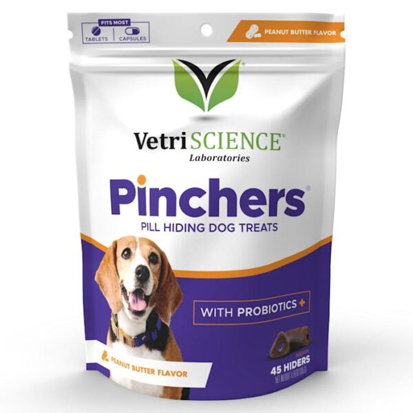 Vetriscience Pinchers Peanut butter flavor Pill Hiding Treats for Dogs – Pill Hider Dog Treats with Probiotics for Concealing Medicine, Capsules and Tablets