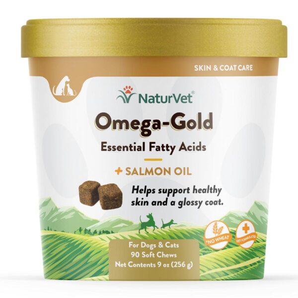 Naturvet – Omega-Gold Plus Salmon Oil | Supports Healthy Skin & Glossy Coat | Enhanced with DHA, EPA