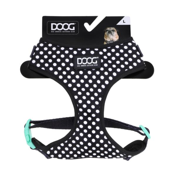 DOOG L HARNESS BLACK/WHITE POLKA DOT PONGO