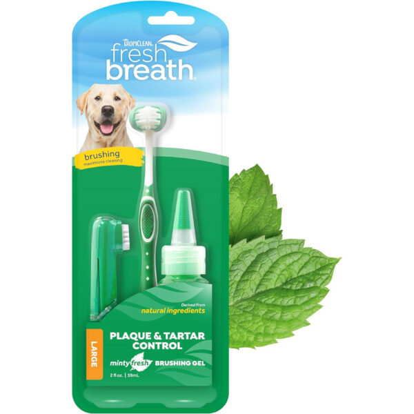 Tropiclean Fresh Breath Oral Care Kit LARGE Dogs - Complete Toothbrush & Toothpaste Gel Kit